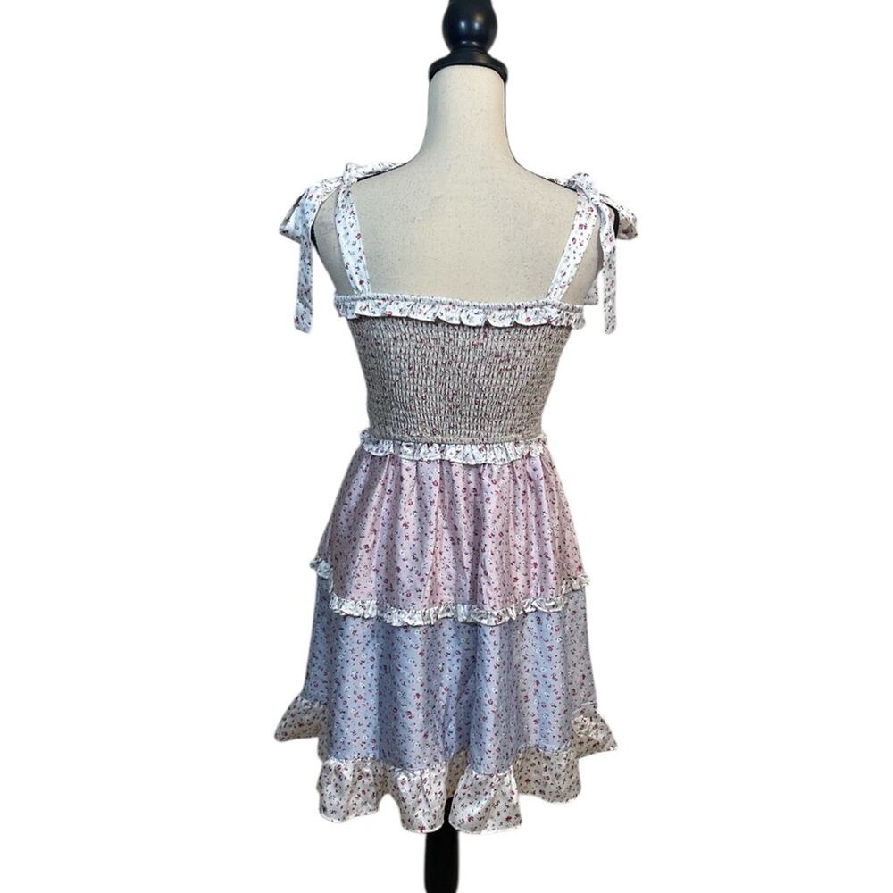 NWT Storia Tiered Mini Dress Ditsy Floral Tie Straps Cottagecore Size Medium - Picture 3 of 9
